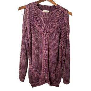 Umgee Women’s Size Medium Chunky Solid Acid Washed Cold Shoulder Sweater
